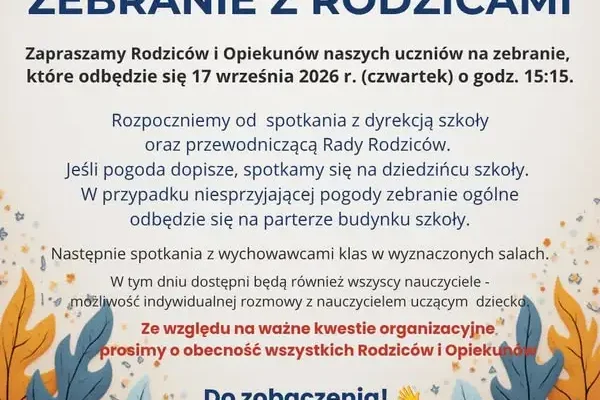 Zebranie z rodzicami w Zespole Szkół w Zalewie – 17 września 2026