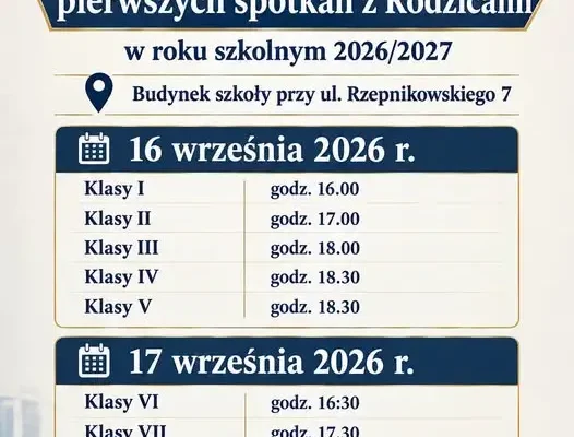 Harmonogram pierwszych spotkań z rodzicami w Szkole Podstawowej im. Mikołaja Kopernika w Lubawie