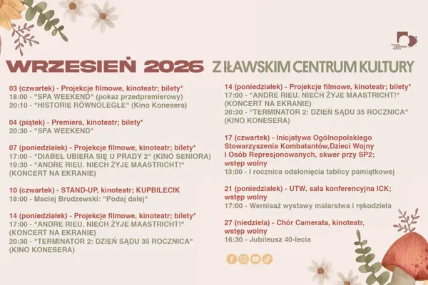 Iławskie Centrum Kultury: filmowe i artystyczne wydarzenia na wrzesień 2026