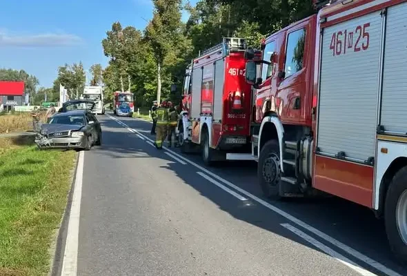 Wypadek na DW 521 w Adamowie. Jedna osoba ranna, jedna oddaliła się z miejsca zdarzenia