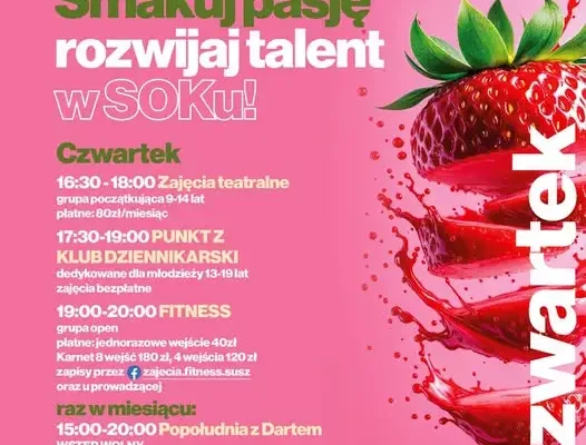 Nowy harmonogram zajęć w Suskim Ośrodku Kultury – teatr, dziennikarstwo, fitness i dart