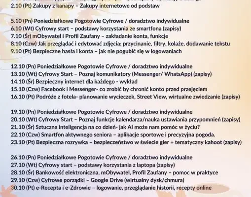 Klub Rozwoju Cyfrowego w Suszu zaprasza na październikowe zajęcia