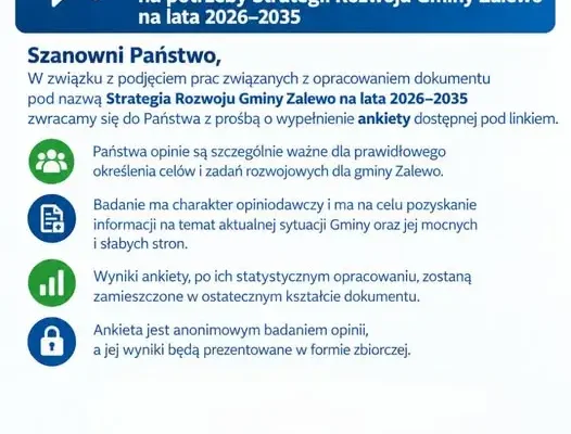 Gmina Zalewo pyta mieszkańców o zdanie. Trwają konsultacje strategii rozwoju na lata 2026-2035