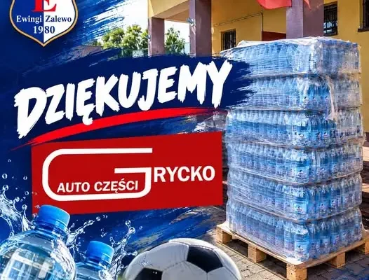 KS Ewingi Zalewo dziękuje sponsorowi. Paweł Grycko wspiera klub wodą dla zawodników
