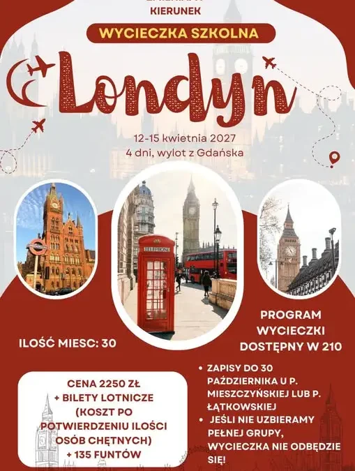 Zmiana planów szkolnej wycieczki: zamiast Edynburga uczniowie pojadą do Londynu