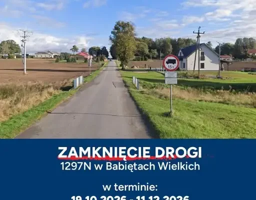 Babięty Wielkie: droga powiatowa 1297N zamknięta od 19 października