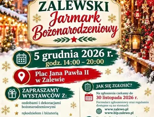 Zalewski Jarmark Bożonarodzeniowy 2026: bezpłatne stoiska dla wystawców, zgłoszenia do 30 listopada