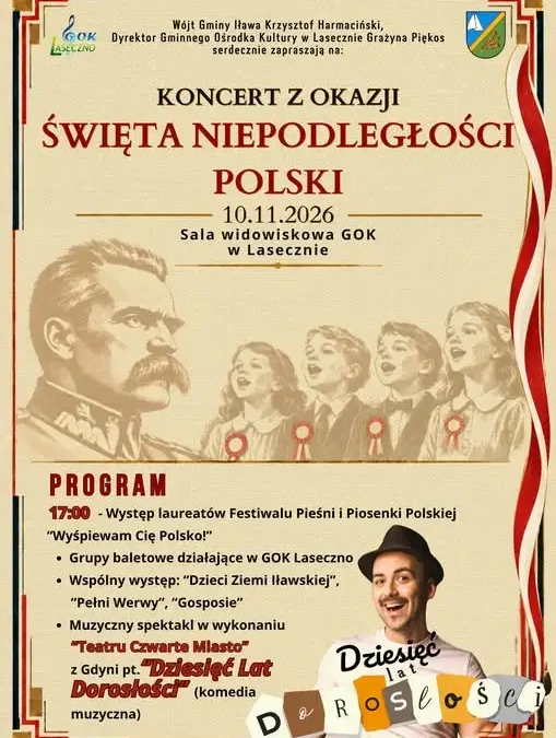Koncert z okazji Święta Niepodległości w GOK Laseczno – 10 listopada 2026
