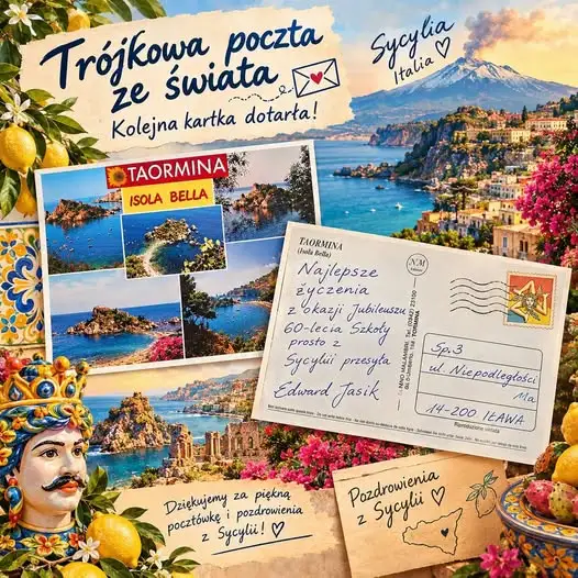 Pocztówka z Sycylii w szkolnej kolekcji „Trójkowej poczty ze świata”
